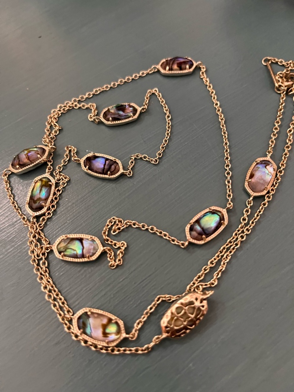 Kendra Scott Long Gold Abalone Station Necklace